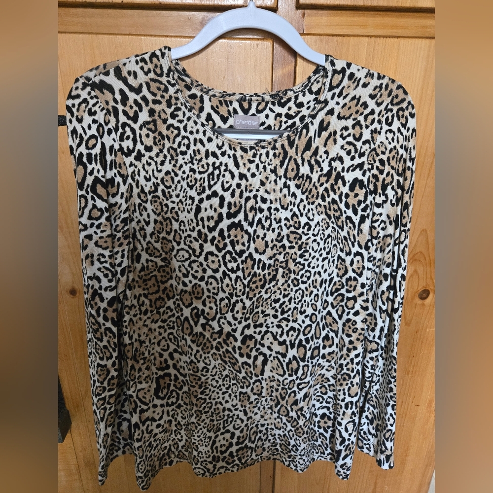 Chico's Animal Print Long Sleeve Top